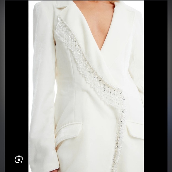 PatBo- NWT White Velvet Beaded Trim Blazer Mini Dress - Picture 2 of 8